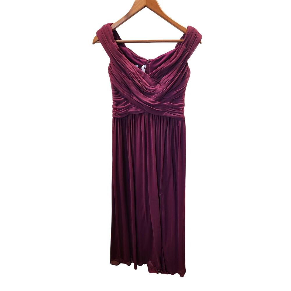 David's Bridal Studio Size 4 Burgundy Off Shoulder Dress